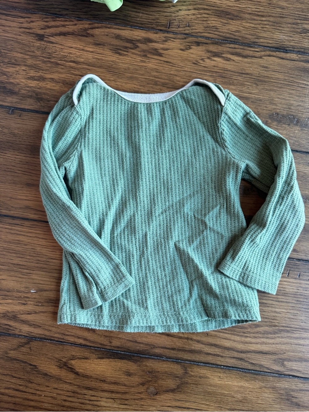 Green Thermal Waffle Knit Long-Sleeve Top